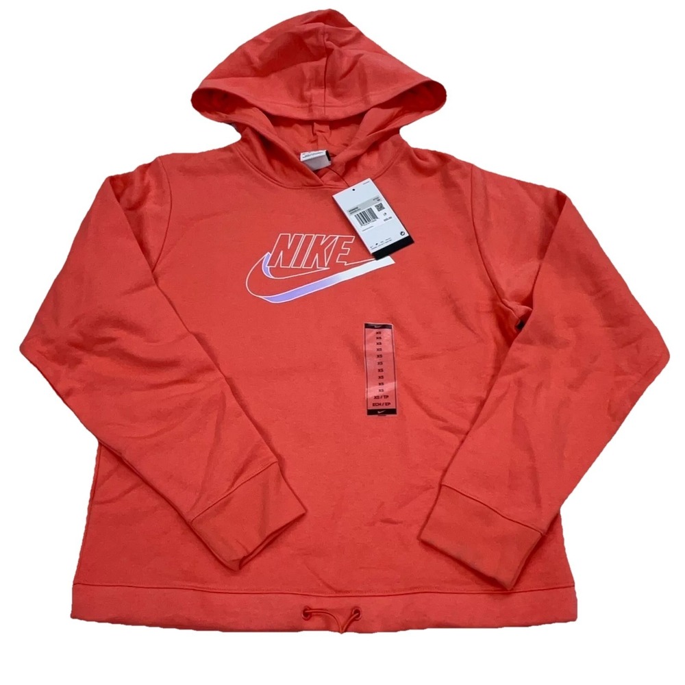 Nike Hoodie Women XS Pink Sweatshirt Sweater Center Swoosh Logo Peach Ladies